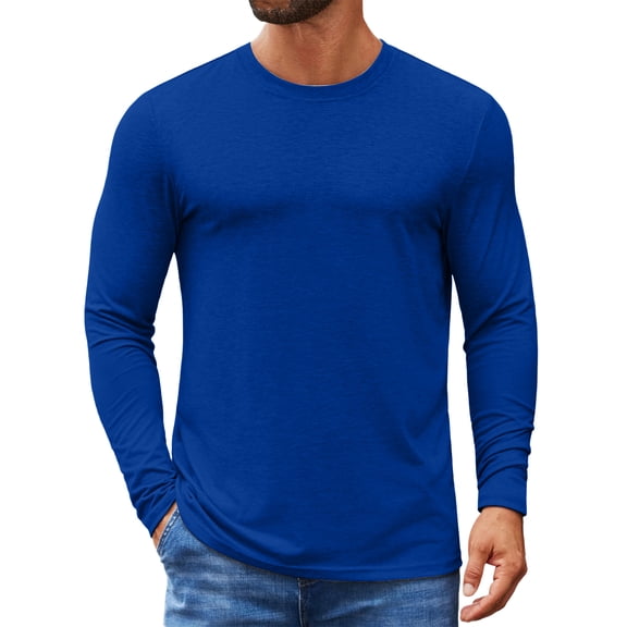 Nestiefly Mens Long Sleeve T Shirts Crew Neck Casual Basic Pullover Shirt | Soft Breathable, Lightweight Shirts for Men Blue L