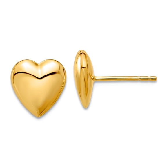 14k Solid Yellow Gold Polished Puffed Love Heart Post Earrings 9.9x9.5mm Wide Stud Earring for Women