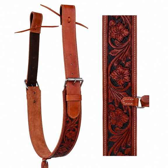 Horse Western Leather Tooled Back Rear Cinch Flank Girth w/ Off Billets 9762A