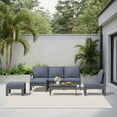 thumbnail image 3 of SERWALL 7-Piece HDPE Outdoor Patio Furniture Set, Modular Conversation Sofa, Weather-Resistant Patio Sofa, Deck, Backyard & Poolside, Grey Frame with Grey Cushions, 3 of 9