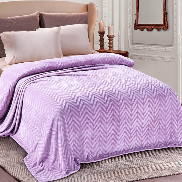 Whale Flotilla Flannel Fleece King Size Blanket for Bed, Soft Fluffy Velvet Bedspread Coverlet with Decorative Chevron Pattern for All Season, Warm and Lightweight, 90x104 Inch, Lilac