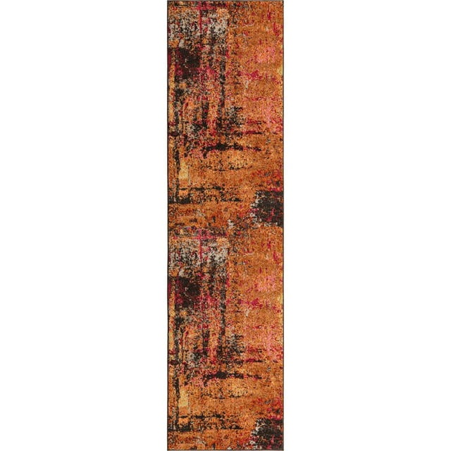 Unique Loom Estrella Dark Colors Area Rug 2' 7 x 10' Runner Orange/Beige