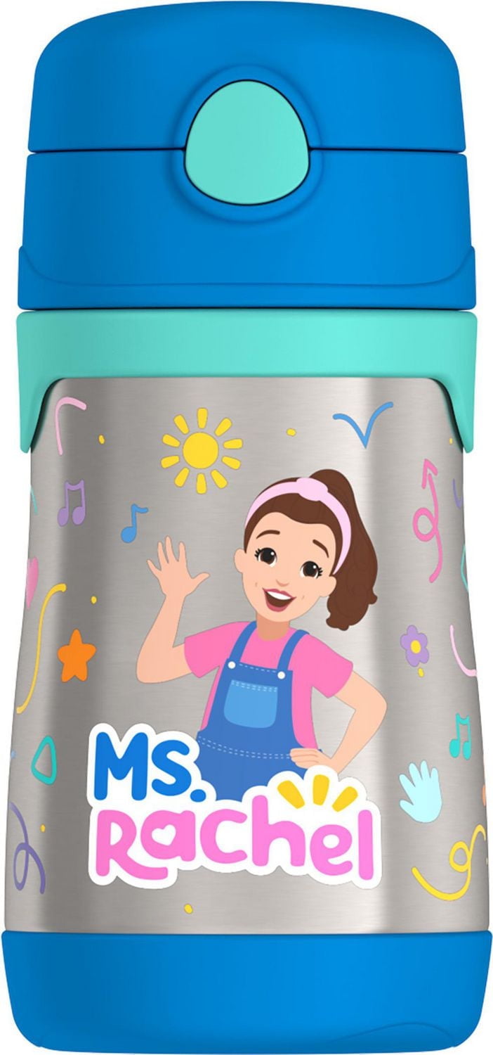 Thermos Baby Vacuum Insulated Stainless Steel 10 Oz Straw Bottle, Ms. Rachel, 10 Oz Bottle, Blue