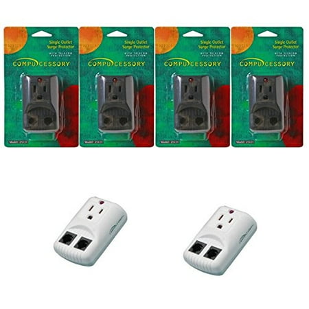Fax Modem Surge Protection 6-Pack: Compucessory Surge Protector 1 Outlet 270 Joules Telephone / Fax / Modem Protection Emi / Rfi Filtered / Putty 25120 / Black 25121 ()