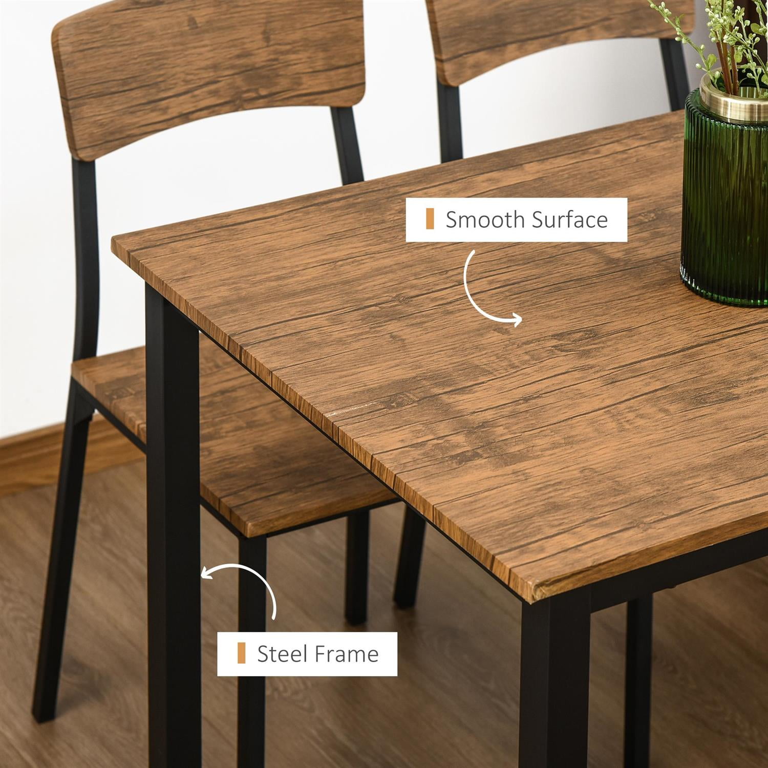 Demi Bonn Modern Industrial 5-Piece Dining Set, Dark Walnut Finish, Compact for Small Spaces, Stylish for Home & Kitchen, Brown