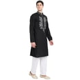 thumbnail image 4 of SKAVIJ Kurta Pajama Set for Men Long Sleeve Cotton Party CasualBlack S, 4 of 6