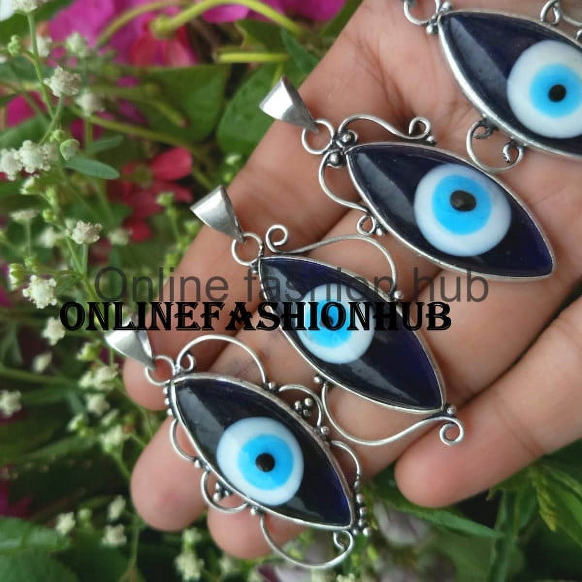Evil Eye Gemstone 925 Sterling Silver Plated Handmade Pendant 10 pcs