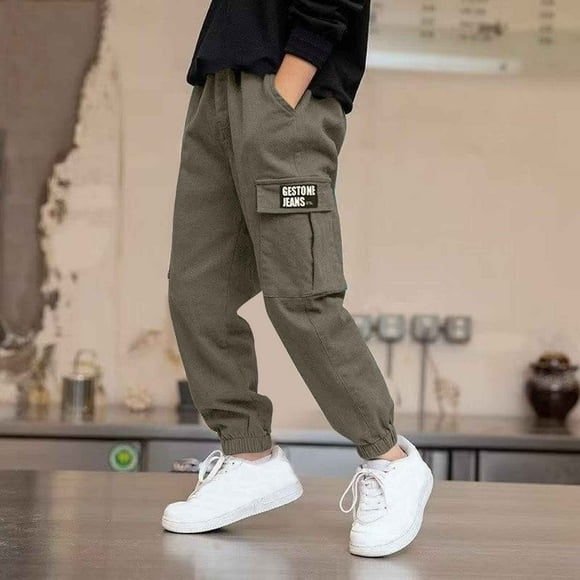 Pantalon Garçon Enfants Tout-Petits Garçons Été Cargo Uni Taille Élastique Pantalon Hip-Hop avec Poches Pantalon Nouveau-Né Vert Armée 5 Ans-6 Ans