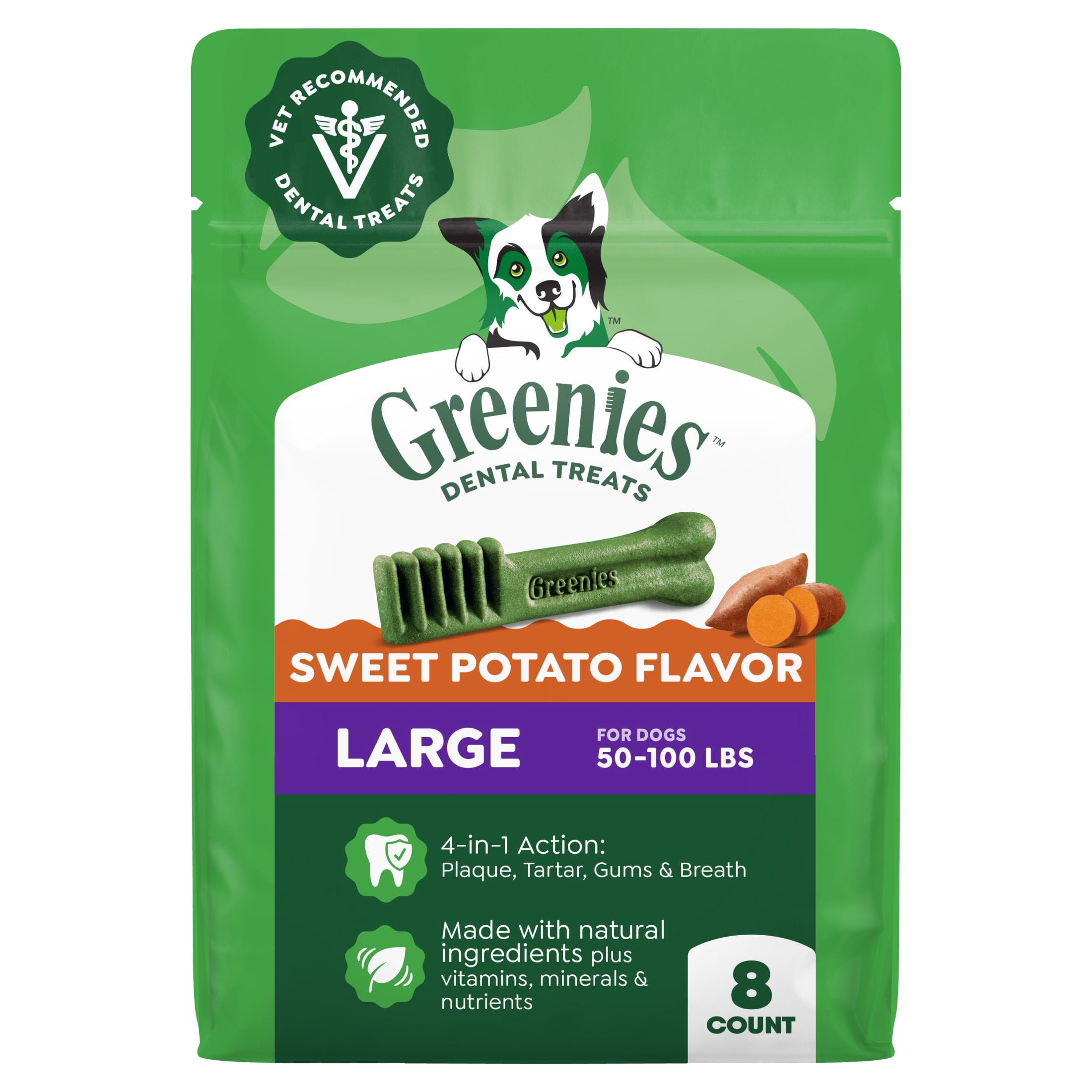 (3 pack) Greenies Sweet Potato Flavor Adult Natural Dental Dog Treats Large Size, 12 oz Pack (8 Count)