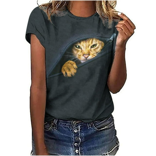 Camisetas de cuello redondo para mujer Camisetas con estampado de animales Camisetas de manga corta Blusa Tops Fridja gope2100