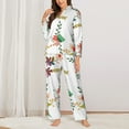 thumbnail image 3 of Kll Pretty Floral With Leaves Print Women'S Long Sleeve Pajamas With Pants Sleepwear Loungewear 2 Set-Large, 3 of 9