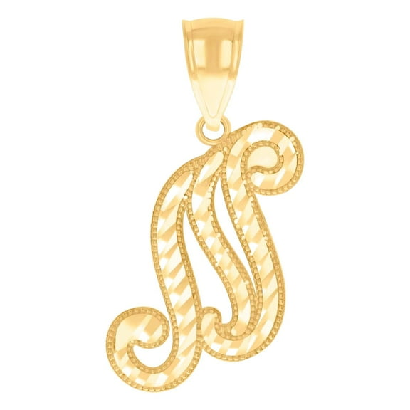 10k Yellow Gold Unisex Letter Name Personalized Monogram Initial N Script Alphabet Charm Pendant Necklace 28.8x13.5mm Wi