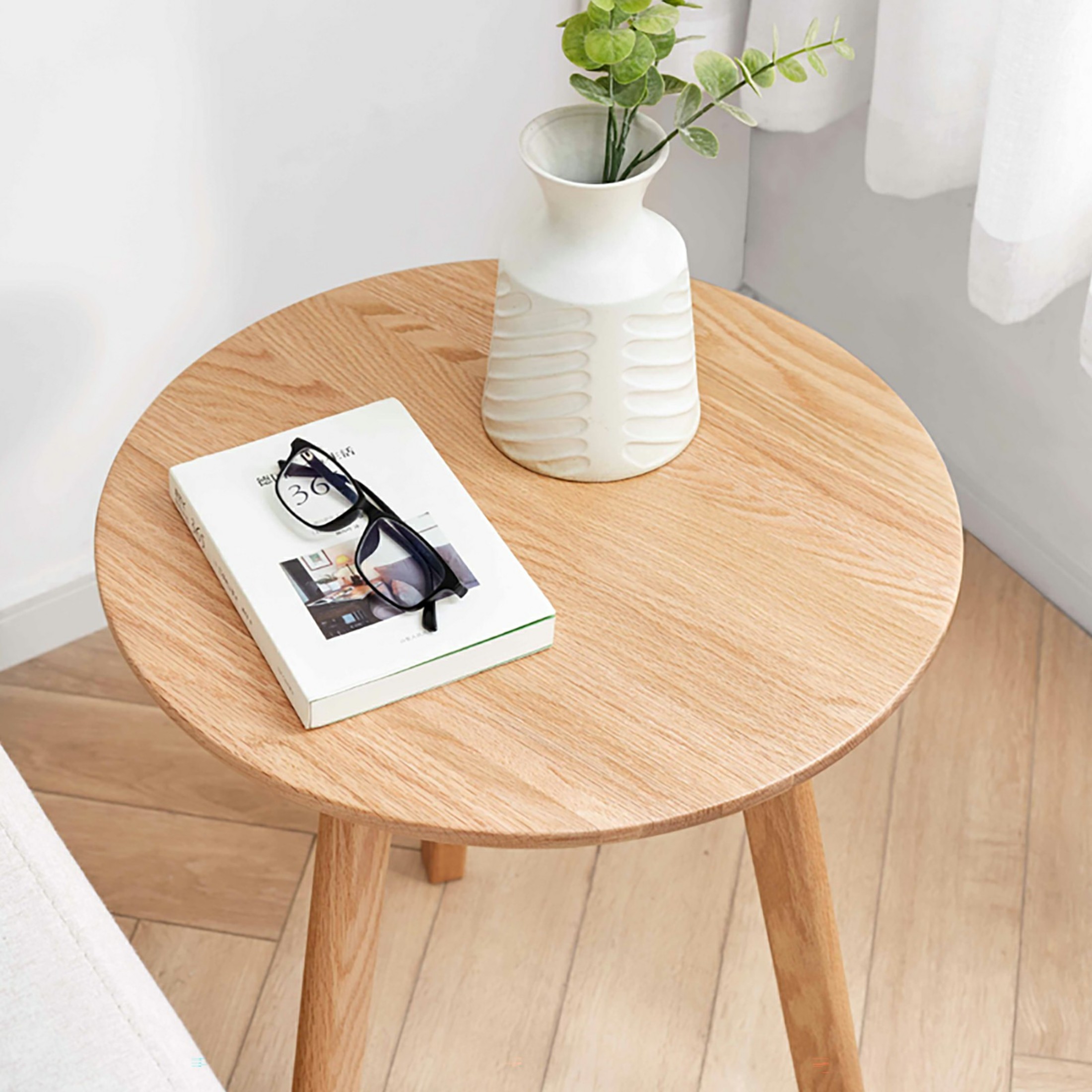 Noble House Round End Table in Natural Solid Oak Wood with Elegant Design and Durable Construction