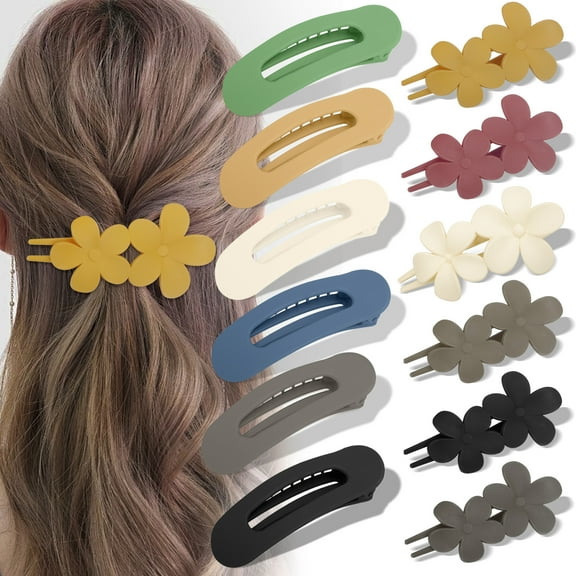 TSV 12pcs Large Flat Hair Clips, Cute Matte No Slip Grip Flower Hair Barrettes for Women Girl