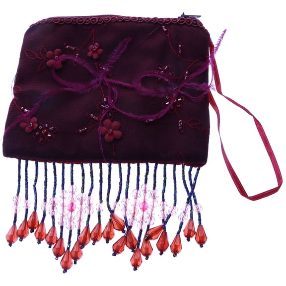 Mi Amore Feather Design Coin Purse Maroon/Multicolor