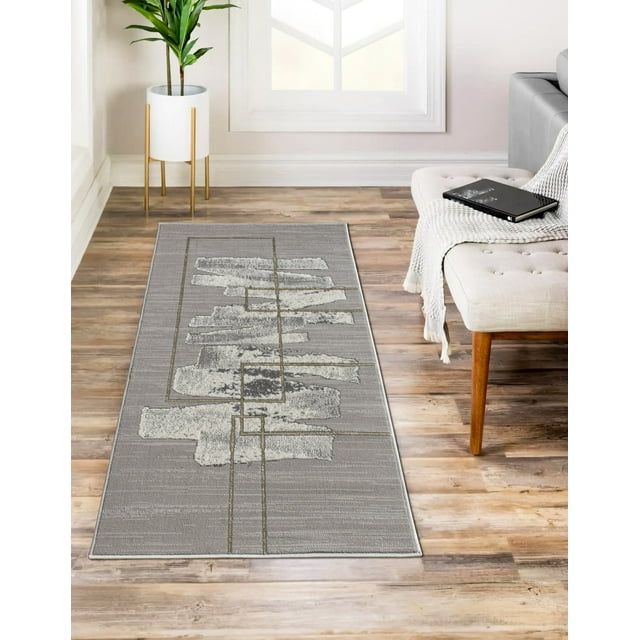LaDole Rugs 3x10 ft Modern Premium Area Runner Rug | Abstract Long Carpet For Hallway, Kitchen, Entry Way, Indoor Floor Décor | Gold Grey