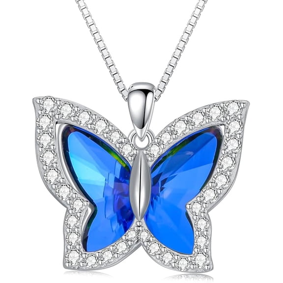 JKR S925 Sterling Silver Butterfly Pendant Necklace for Women Birthstone Necklace Jewelry Gifts for Mother's Day Birthday Christmas