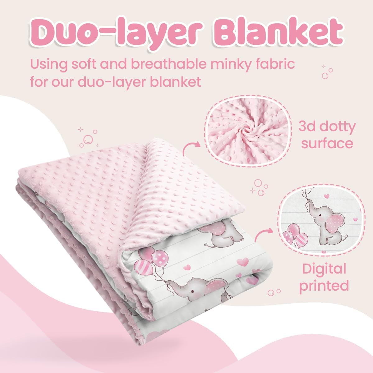Elephant Kid Blanket for Girl - 30 x 40 Minky Throw Blankets for Girls - Gift for Kids on Birthday
