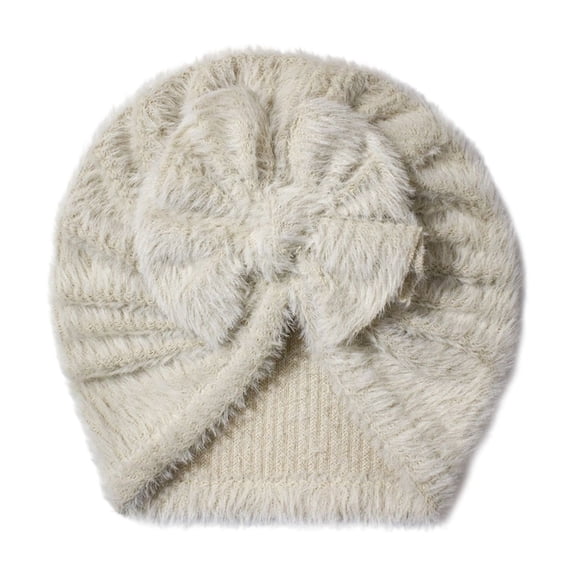 WNVMWI Baby Boy Girl Soft Turban Hat with Bow Infant Thermal Elastic Headwraps Newborn Headwear Bonnets Beige