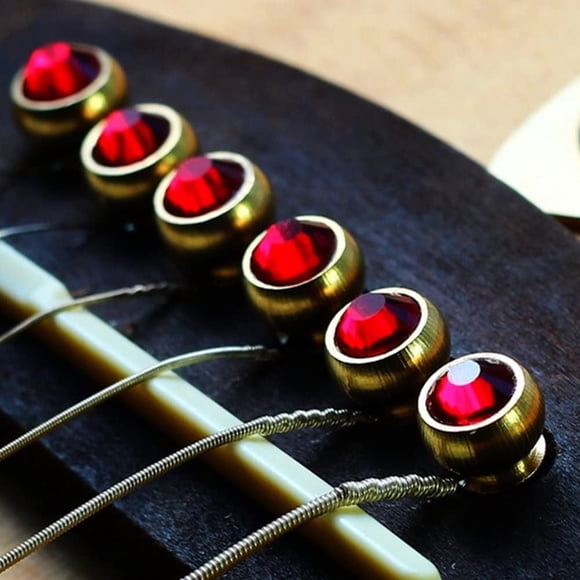 6Pcs Bridge Pin Copper Material Folk Acoustic Guitar Bridge Pin Peg Nail with Colorful Crystal Glass Dot