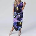 thumbnail image 2 of PuLe 【New】 Summer Short Sleeve Dress Womens Summer Dresses Casual Loose Short Sleeve V Neck T Shirt Dress Split Hem Beach Vacation Maxi Dress with Pockets, 2 of 5