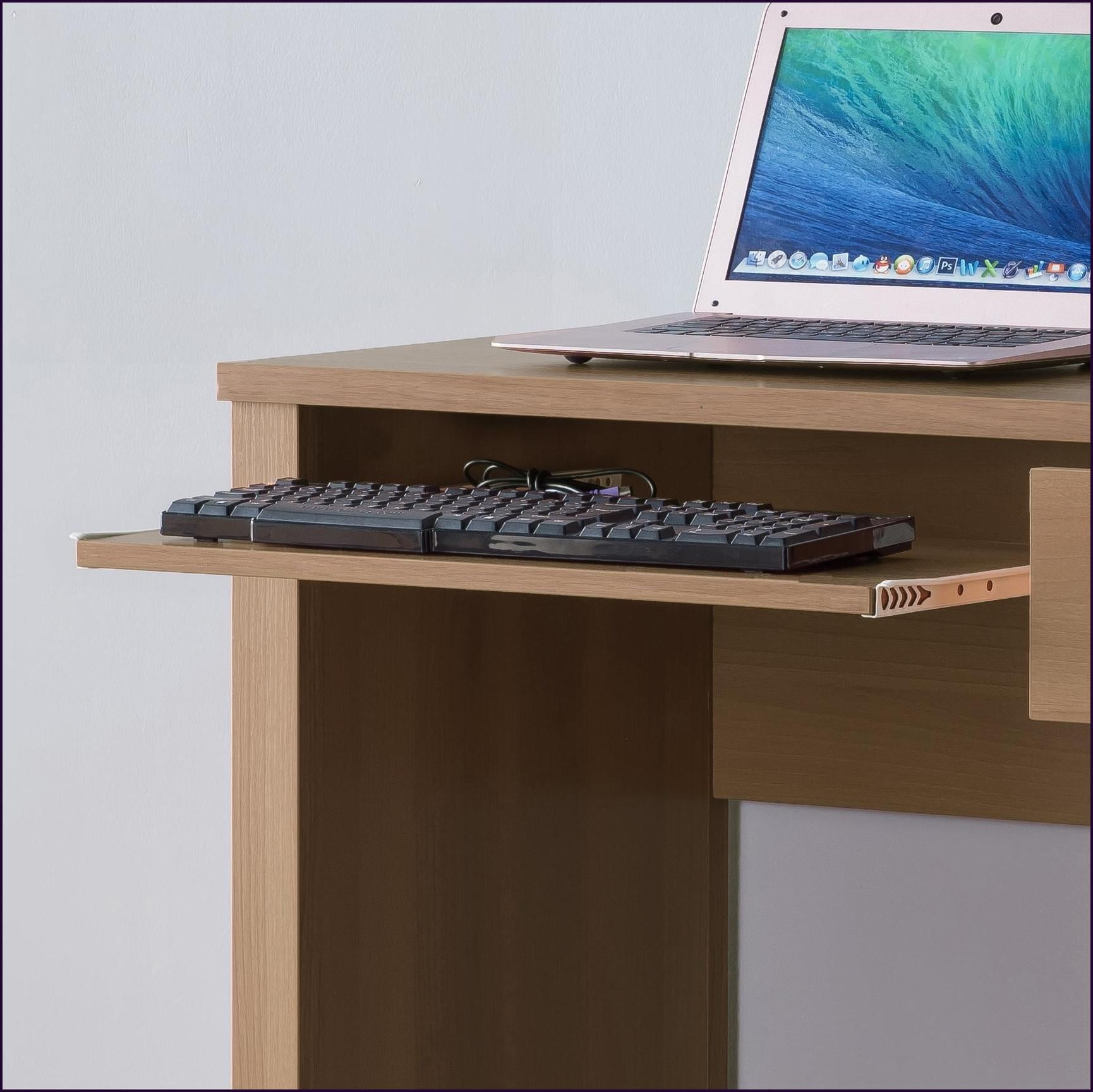Desks, 39”W Compact Home Office Writing Desk with Drawer & Keyboard Tray | Beige Brown | Particle Board+MDF