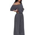 thumbnail image 3 of Women's 2 Piece Lounge Sets Off Shoulder Oversized Short Sleeve Tops Casual Wide Leg Pant Set Dark Gray L, 3 of 8