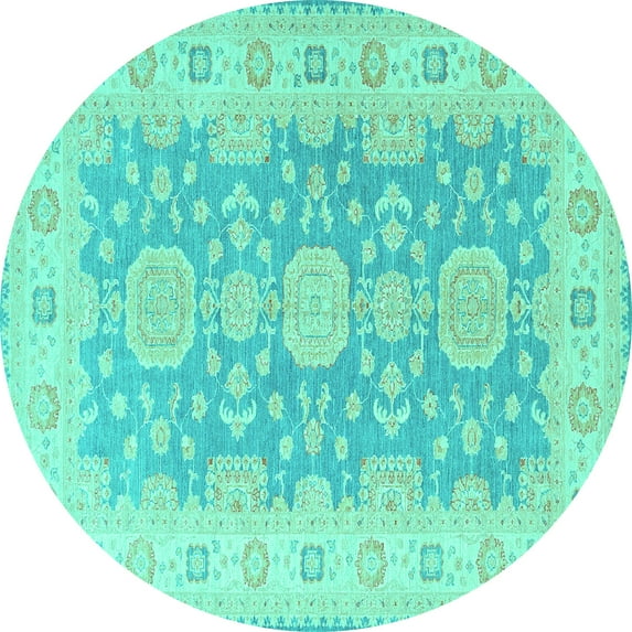 Ahgly Company Machine Washable Indoor Round Oriental Turquoise Blue Traditional Area Rugs, 3' Round
