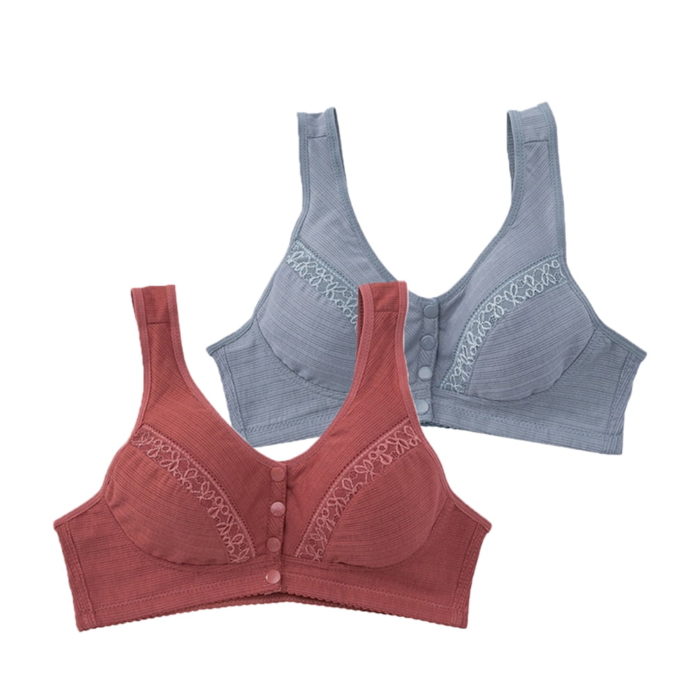 Xmarks 2 Packs Front Closure Bras for Women, Lace Front Button Shaping