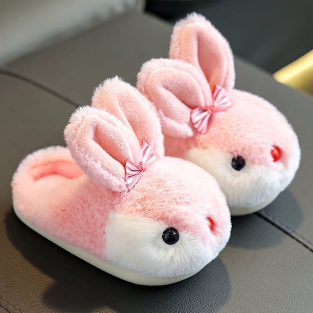 Zapatillas de algodón para niños y niñas, zapatillas de invierno con dibujos de conejos bonitos, zapatillas de casa cálidas y antideslizantes para bebés y niños