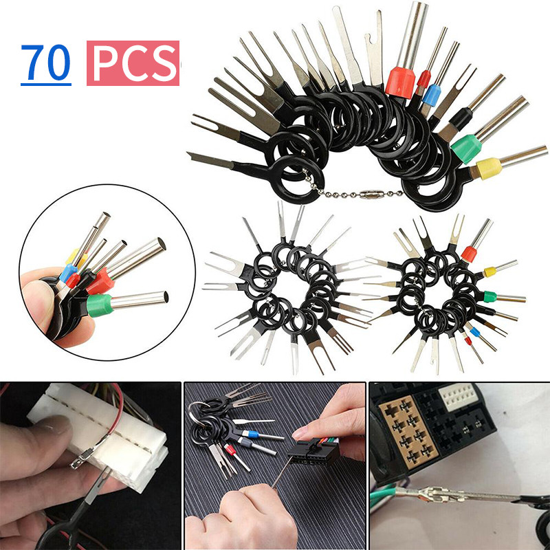70Pcs Set Pin Ejector Wire Kit Extractor Auto Terminal Removal Connector Tool kit Car Pin Extractor Electrical Wiring Crimp Connectors for Most Connector Terminal