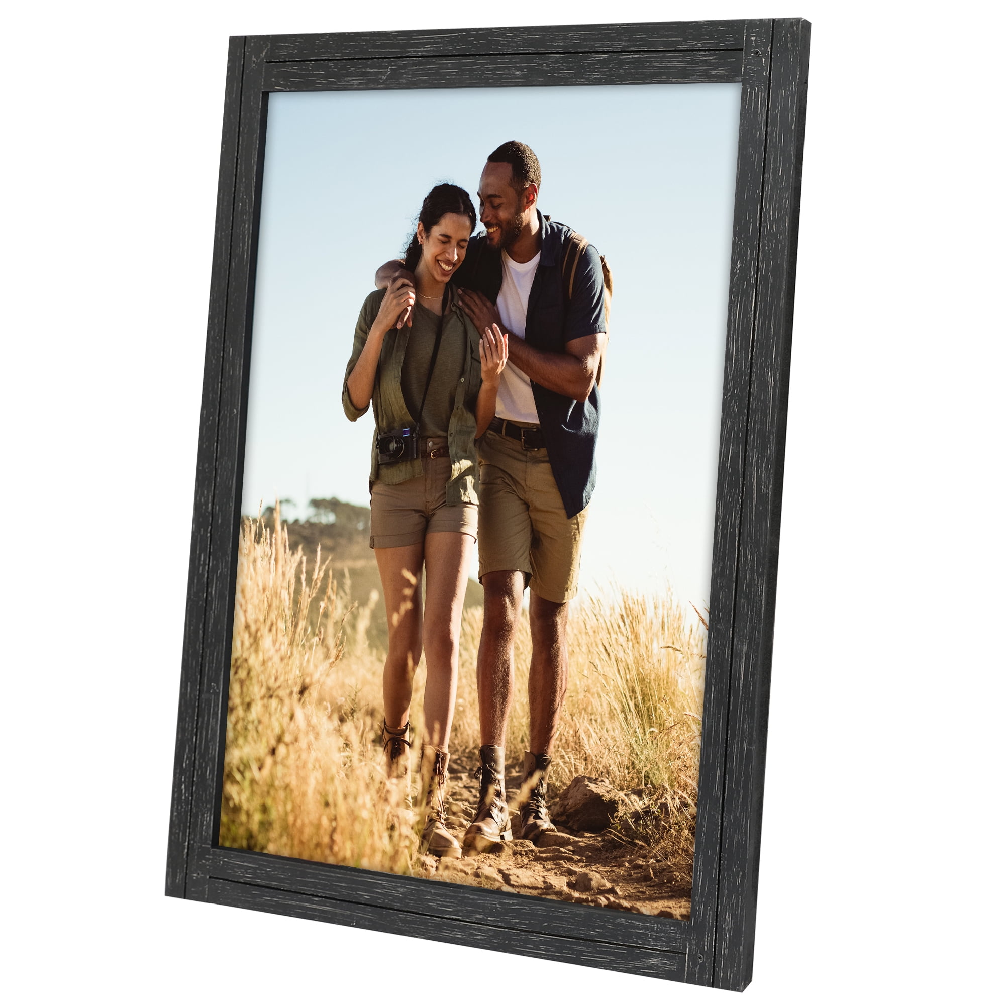 Americanflat 18x24 Poster Frame with Polished Plexiglass Hampton Collection Distressed Frames - Charcoal Black