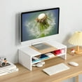 thumbnail image 2 of Support de Moniteur de Bureau à 2 Niveaux 51cm Support d'Imprimante avec Rangement Petit Rehausseur de Télévision Organisateur de Bureau en Bois Étagère Érable (Blanc+érable, 2 Niveaux), 2 of 7