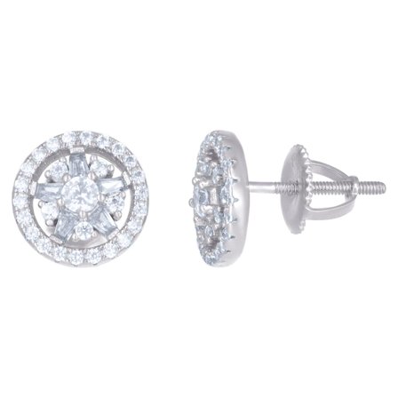 925 Sterling Silver Mens Baguette Round Cubic Zirconia Fashion Stud Earrings 9mm Wide Earring for Men