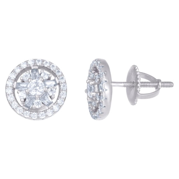 925 Sterling Silver Mens Baguette Round Cubic Zirconia Fashion Stud Earrings 9mm Wide Earring for Men