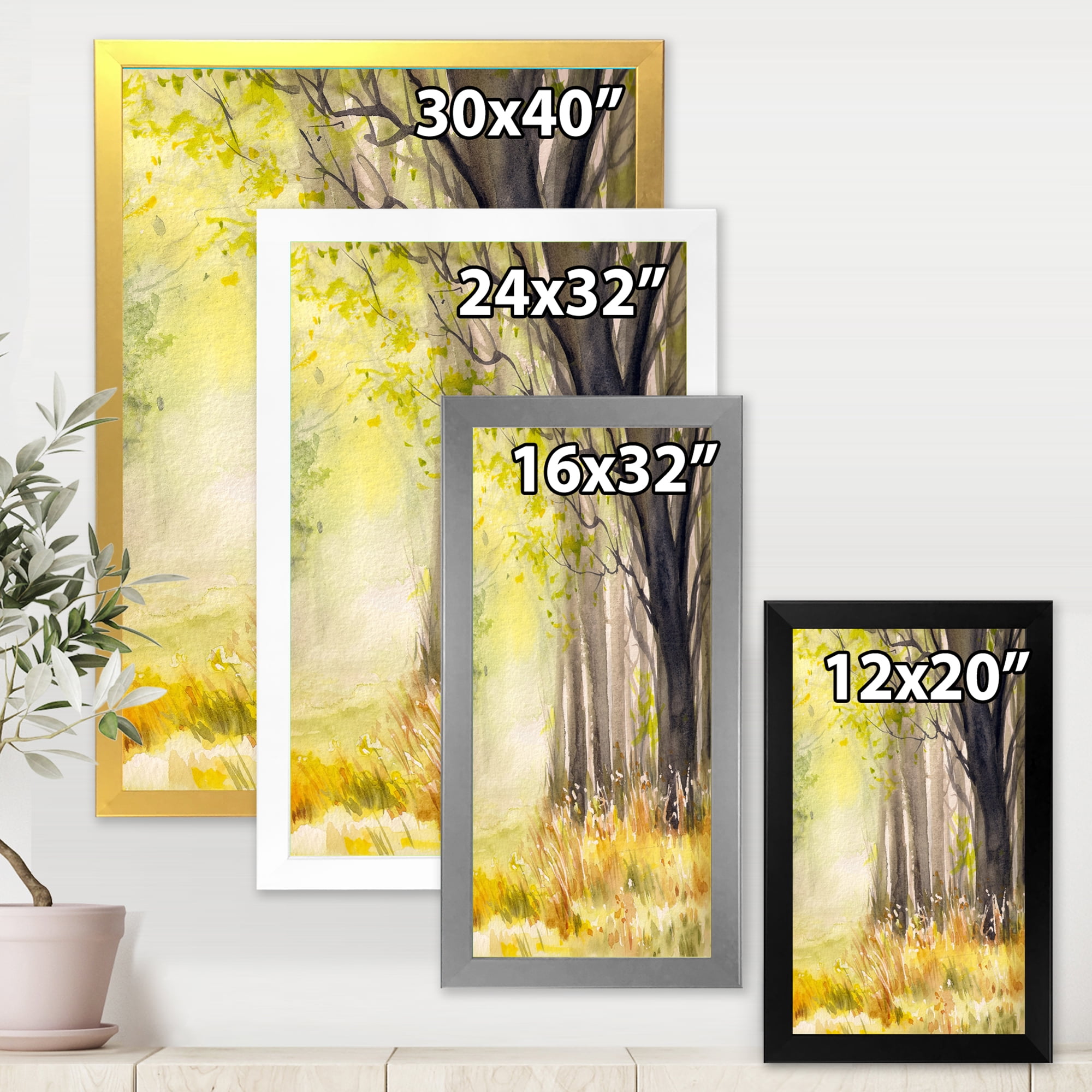 Designart 'Bright Sunshine Through The Yellow Forest Trees II' Traditional Framed Art Print