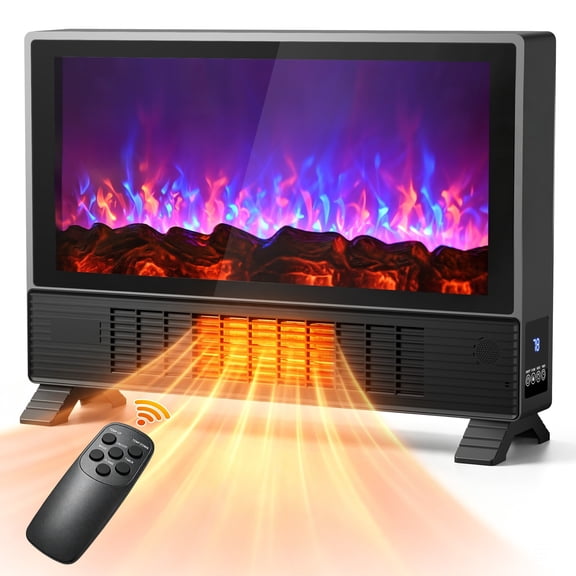 LifePlus Freestanding Electric Fireplace, 1500W Indoor Heater with Remote Control, 12H Timer, Adjustable LED Flame, 2 Heat Modes