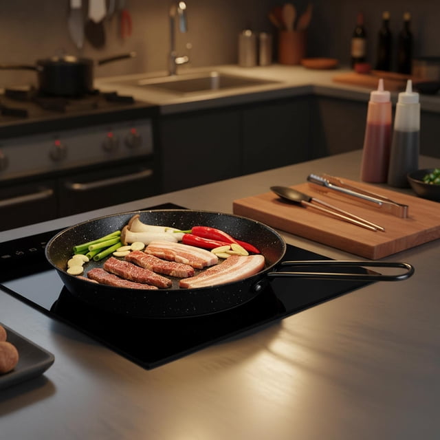 Ethern Camping Fry Pan Multifunctional Cooking Griddle for Kitchen Fishing Barbecue 20 cm Diameter