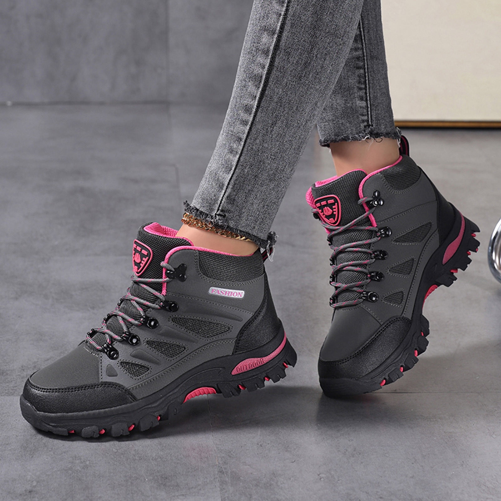 Womens Shoes,High Top Outdoor Sneakers For Hiking Rock Climbing And Athletic Training With Enhanced Durability And Superior Traction Grip,Shoes for Women,Grey,9.5