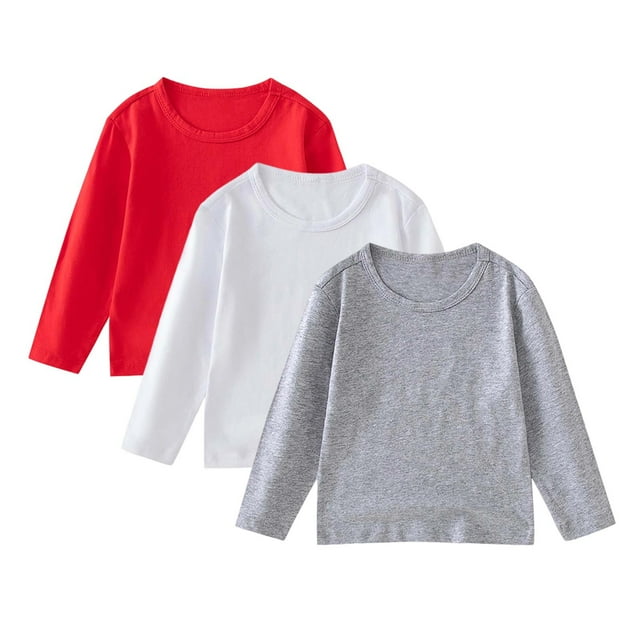 Lmnyox 3 Pack T-Shirt en Coton pour Enfants Manches Longues Col Rond Basique Chandail Garçons Filles Hauts Décontractés