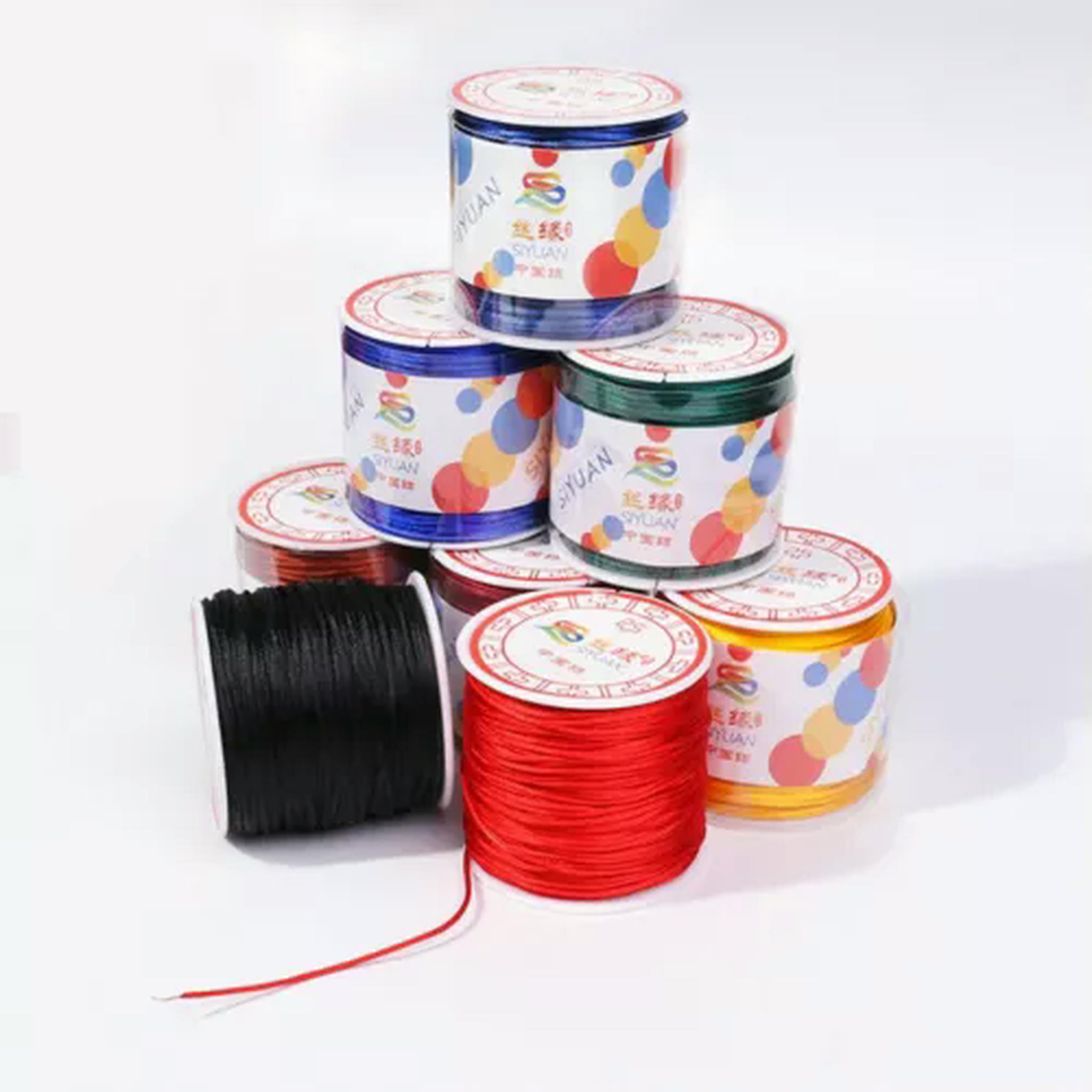 EOEMY 10 Roll 1mm Braided Macrame Satin Silk Cord Chinese Knot Nylon Rattail Thread-6# Green
