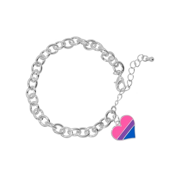 Bisexual Flag Heart Chunky Charm Bracelets