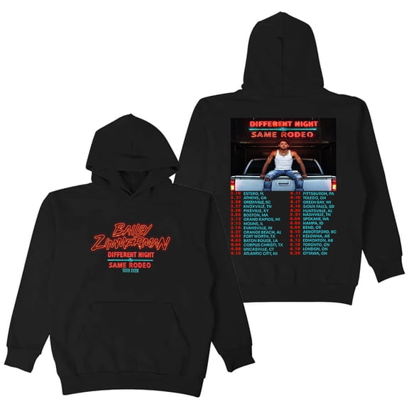 Bailey Zimmerman Different Night Same Rodeo Tour 2026 Hoodie Long Sleeve Women Men Hooded Sweatshirt