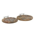 thumbnail image 2 of 16, 14 Inch Decorative Trays Set of 2, Artistic Design Brown Mango Wood- Saltoro Sherpi, 2 of 5
