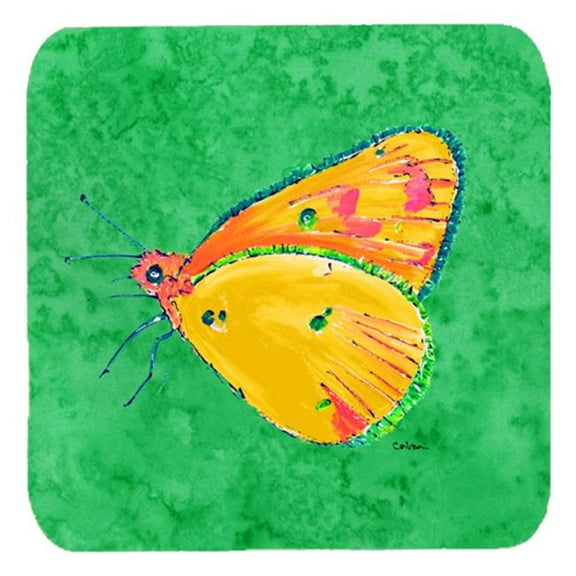 Butterfly Orange On Green Foam Coasters, Set Of 4
