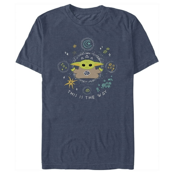 Men's Star Wars: The Mandalorian Grogu This is the Way Celestial Doodle Graphic Tee Navy Blue Heather 2X Large