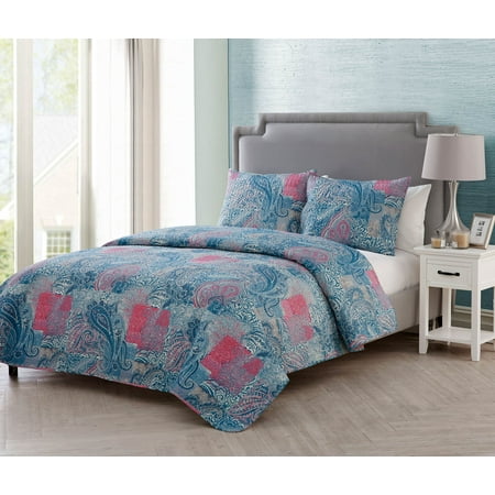 3pc Full/Queen Ava Pinsonic Rev Quilt Set Berry Purple - VCNY