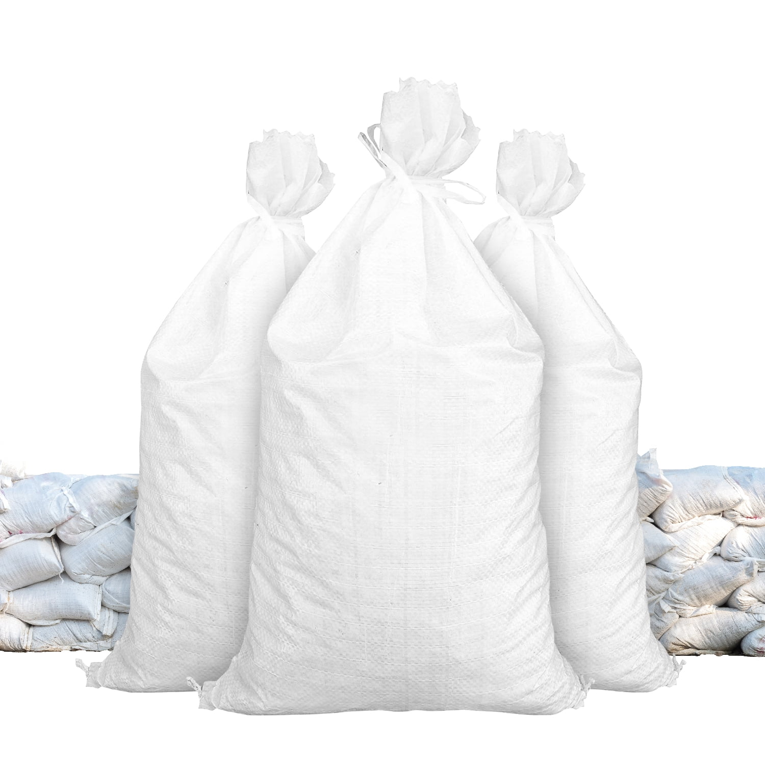Empty White Woven Polypropylene Sandbags of 14” X 26” sandbags UV Coating Protection with Ties 50 Packs sandbags for Flood Control 