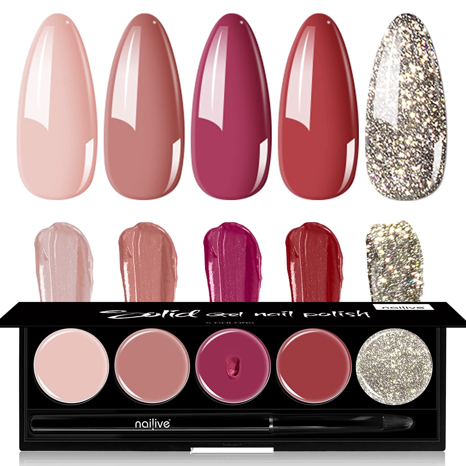 Nailive Solid Gel Nail Polish Set, 5 Colors Pudding Cream Gel Nail