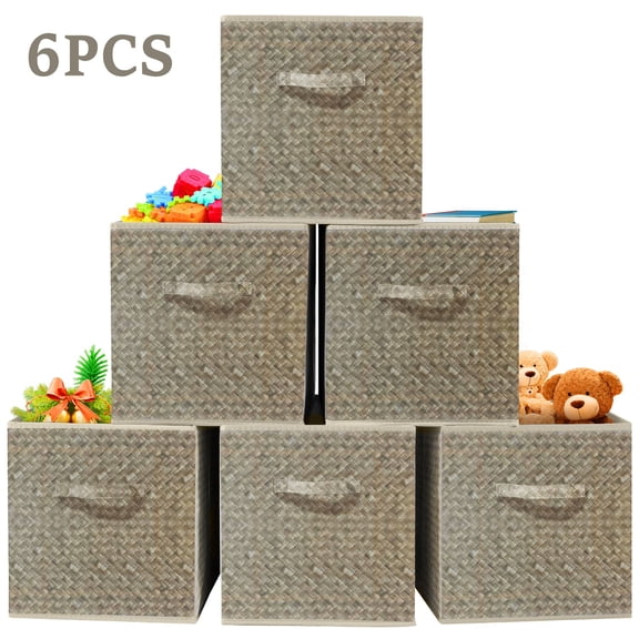 12" Foldable Storage Cubes, 6-Pack Collapsible Closet & Toy Organizer Bins, Brown
